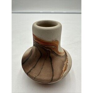 VTG Nemadji Pottery Vase Brown Orange Swirl Design